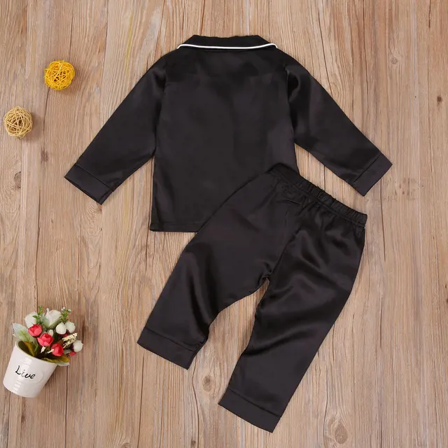 2020-09-09 Lioraitiin 1-7T Toddler Baby Black Satin Pajamas Infant Boy Short/Long Sleeve Pants Sleepwear Casual 2PCS Homewear 3