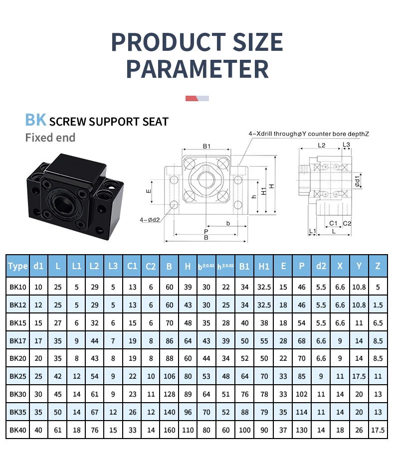 Kugelumlaufspindel Lagersitz BK12 BF12 Kugelumlaufspindel Endstütze BKBF12 Einheit für Kugelumlaufspindel SFU1604/1605/1610 CNC-Getriebeteil 1 Satz – Detail 2