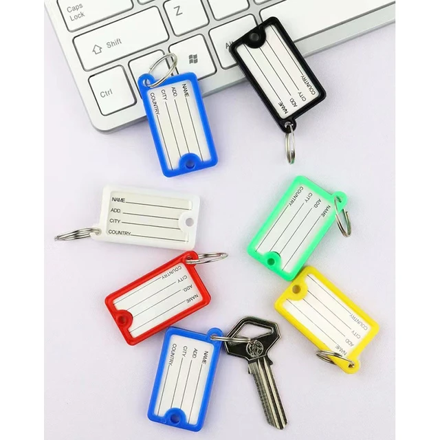 100pcs Key Tags Key Identifiers Plastic Key Chain Tags with Blank Paper  Labels ID Tags for Luggage Pet Name 