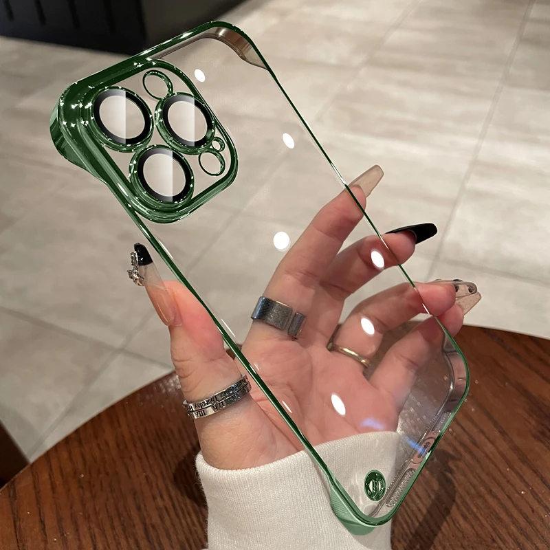 Luxury Plating Ultra-Thin Transparent Frameless Case with Clear Hard Lens Protection