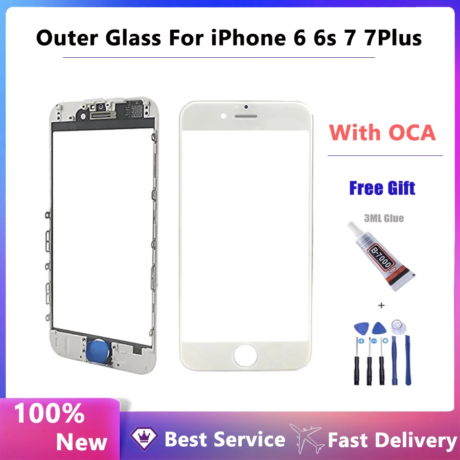 Front Frame + Hot Glue Bezel + OCA For iPhone 6 6s 6plus 7 7Plus Repair Parts Only Touch Screen Glass Display lcd display replacement,glass screen replacement,touch screen digitizer replacement,optical clear adhesive film
