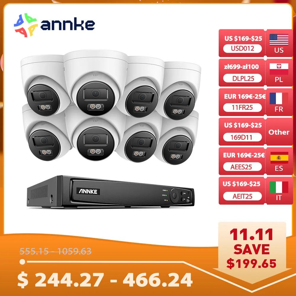 Security Camera ANNKE 4K Ultra HD POE Video Surveillance System 8CH NVR Recorder With 8MP Security Cameras CCTV Kit Audio Recording 3K Ip camera