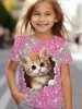 T-Shirt for Girls Cute Kitten Girls Clothes Kids T-Shirt Summer Short Sleeve Children Outdoor Sports Tops T-Shirt for Girls 1