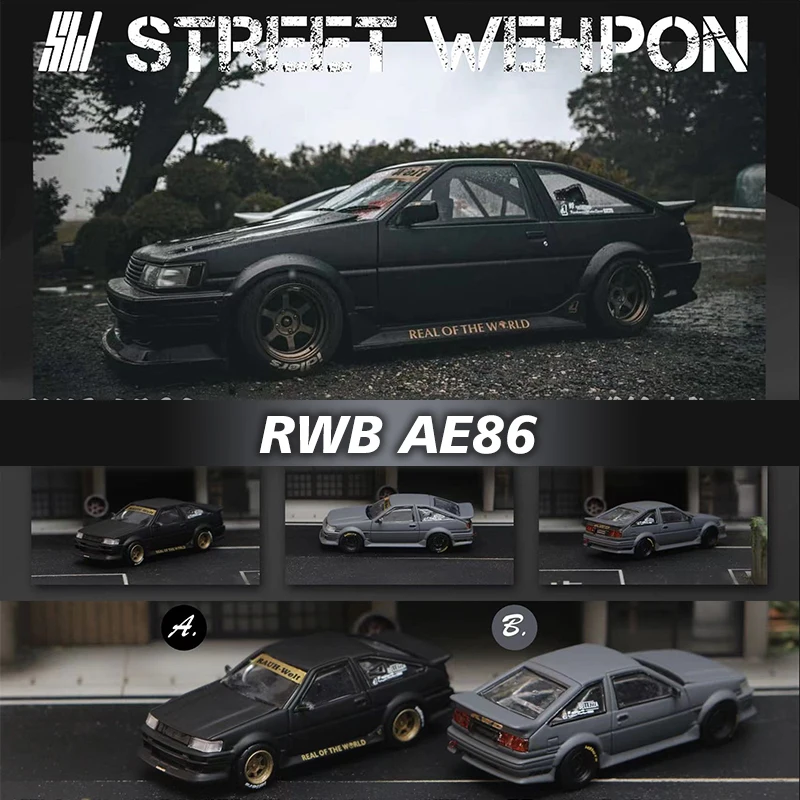 

SW в наличии 1:64 RWB AE86, коллекция моделей автомобилей с литым под давлением, черно-серого цвета, миниатюрные игрушки для машинок