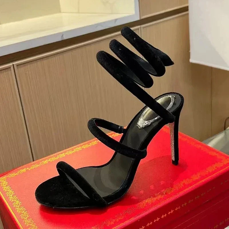 Summer High Heels Sandals Woman Crystal Snake Twine Around Ankle Strap Party Shoes Women Sexy Stiletto Gladiator Sandals Women