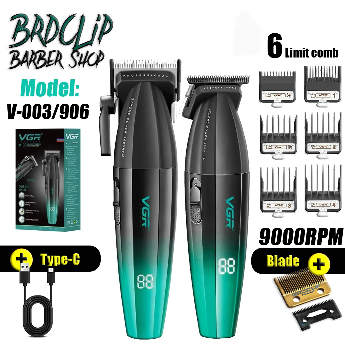 

VGR V003 Professional Barber 9000RPM 5V Motor Electric Push Hair Clipper Oil Head Gradient 2500mAh Li-ion Battery Trimmer Tool