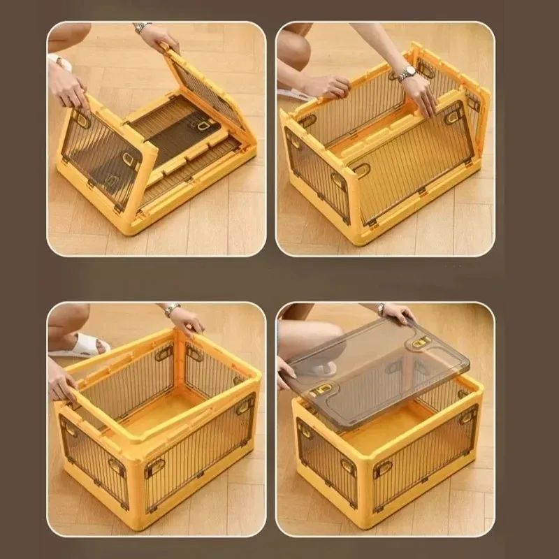 Storage Box Foldable Organizer with Wheels Transparent Large Capacity Organizer Container for Books Sundries Home