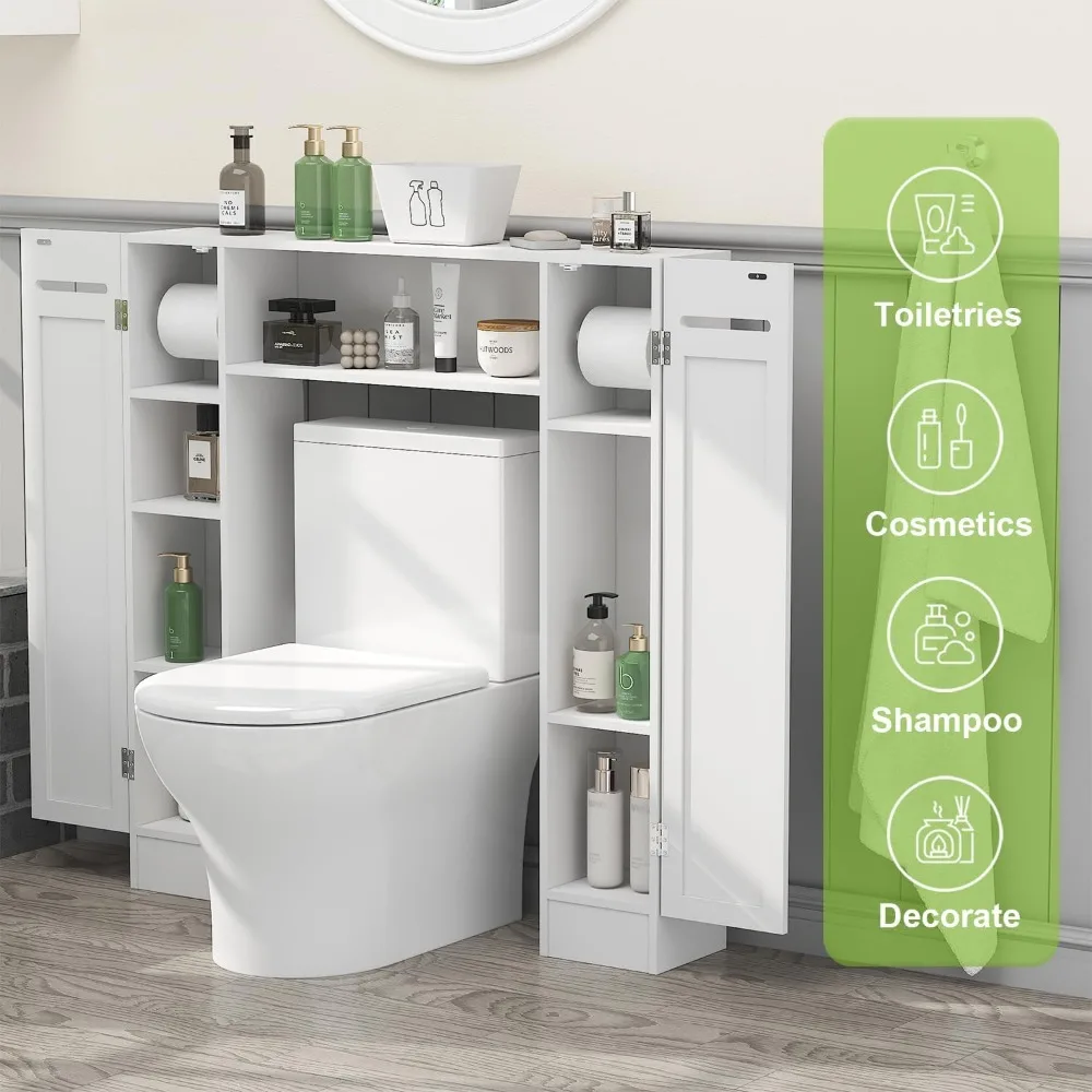 Short Over the Toilet Storage Cabinet – Freestanding Bathroom Space Saver with Adjustable Shelves, Toilet Paper Holder & Anti-Ti 5