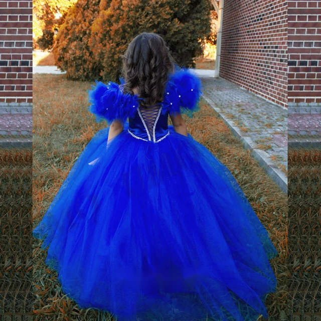 Vestido Festa Infantil Da Cinderela Azul Com Detalhes Amarelo