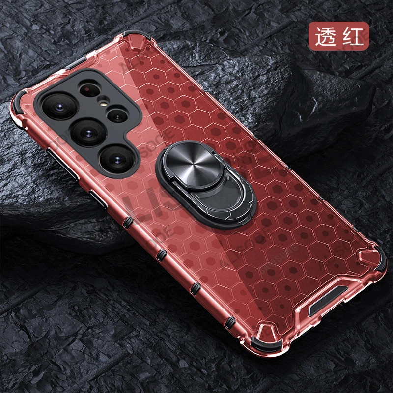 Honeycomb Texture Clear Ring Stand Phone Cover