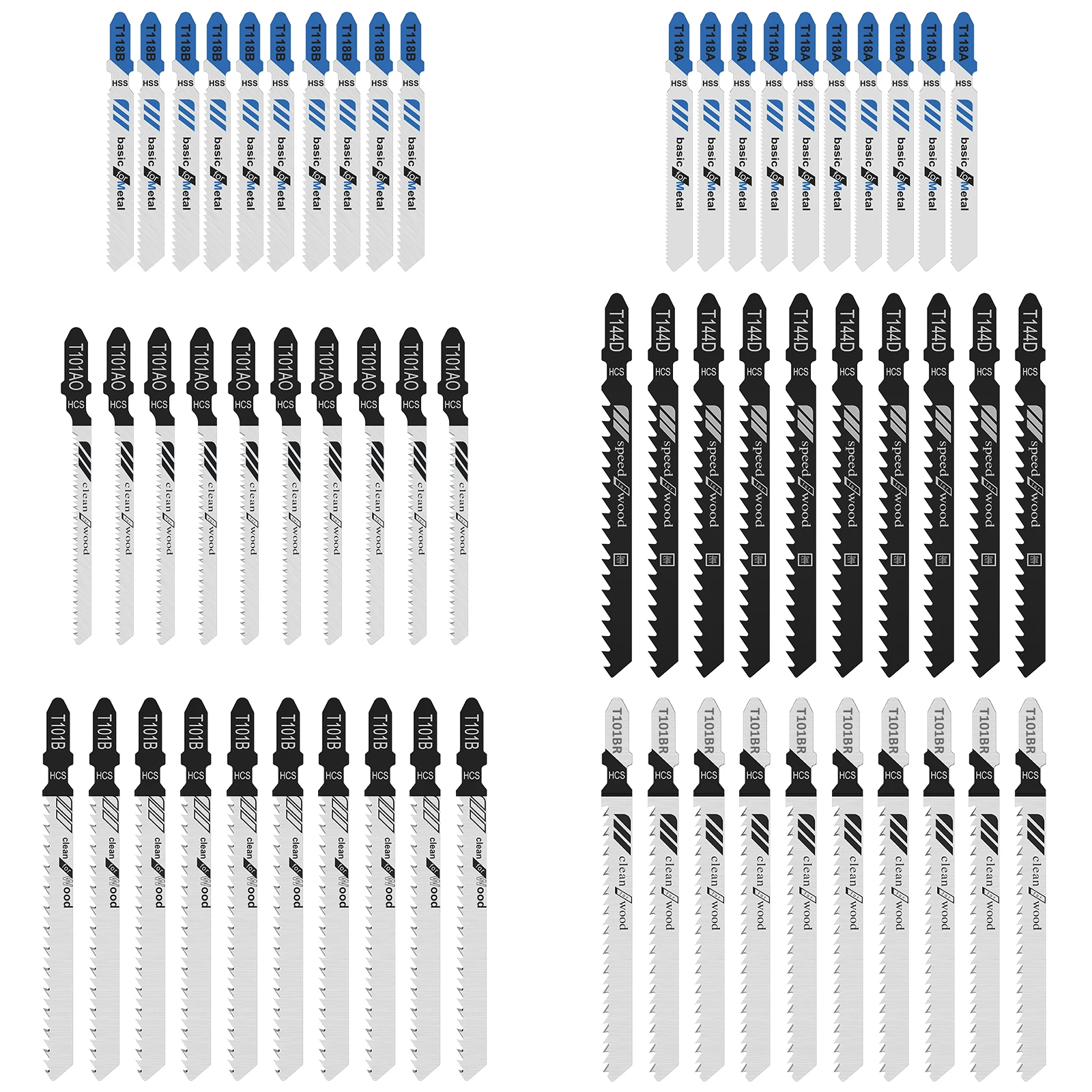 

60Pcs Jig Saw Blades HCS/HSS Sharp Assorted Saw Blades T118A T118B T101AO T101B T101BR T144D Jigsaw Blade Woodworking Tool