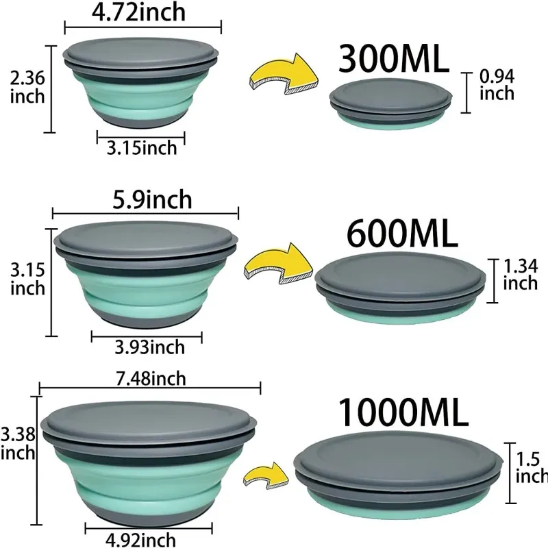 3pcs/set Portable Folding Bowl Telescopic Collapsible Salad Bowl