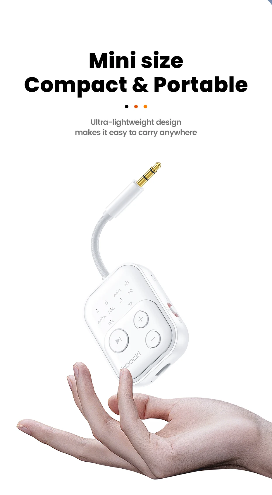 Toocki Wireless Audio Receiver Bluetooth 5.2 Adapter APTX HD AAC 2 in 1 3,5 mm AUX Dual Device Adapter für TV Auto Lautsprecher Schalter – Detail 13