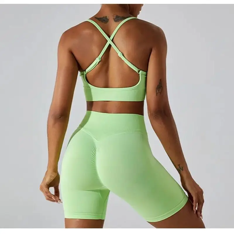 Seamless High Waist Yoga Shorts for Women, Sports Style, Cross Back Fitness Set, Peach Hip Lift, New Fashion, Spicy Girls, 2023