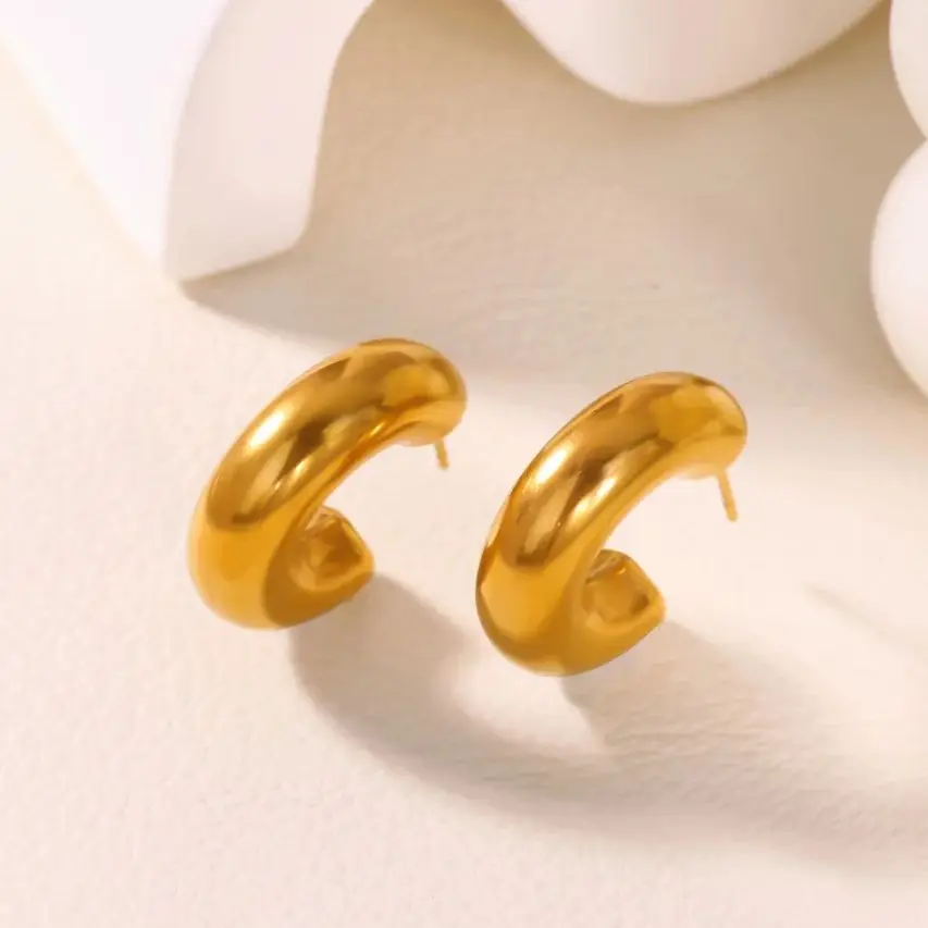 Vintage C-shaped Earrings 18K Gold Plated Stainless Steel Stud Earring