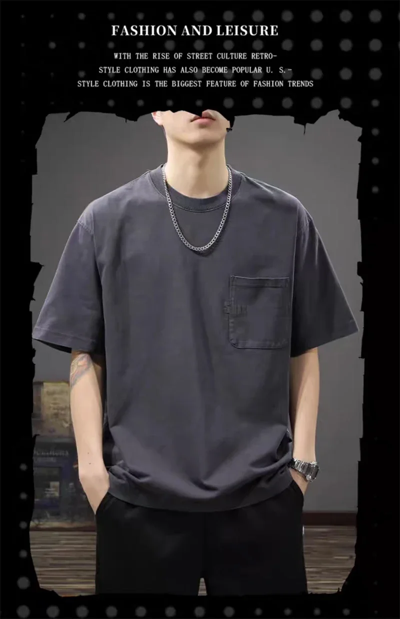 Summer Men's Cotton Pocket Short Sleeve T-shirts Y2K Vintage Crewneck Tee Tops 2025 New High Street Fashion Oversized T Shirt 3 Sd56f054d05344aca9f320fe3297214432
