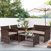 4 Pieces Outdoor Patio Furniture Sets Rattan Chair Patio Set Wicker Conversation Set Poolside Lawn Chairs Porch Poolside Balcony 2