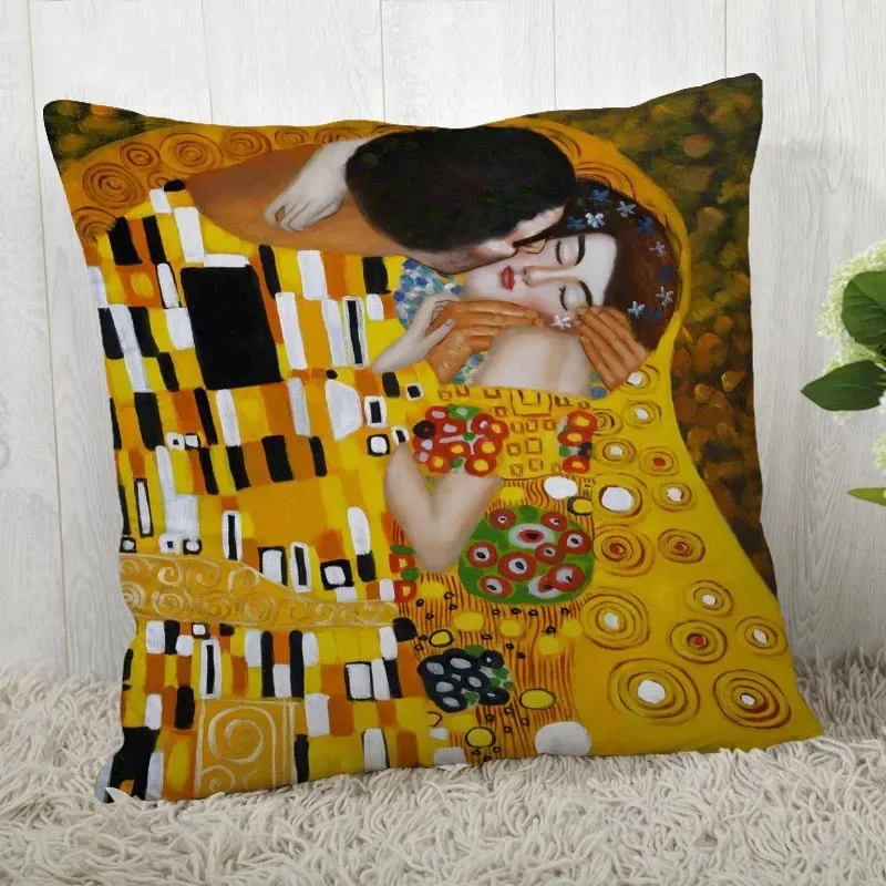 Elegant Gustav Klimt Art Satin Pillowcase - Home & Office Decor Cushion Cover 40x40cm