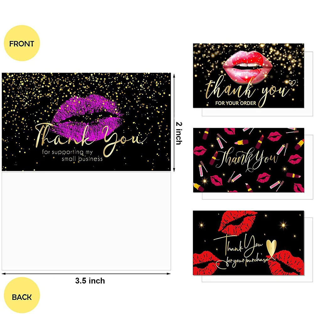 10-50pcs Red Lips Kiss Love Thank You For Supporting My Small Busines Card 2*3.5in Baking DIY Packing Flower Gift Wrapping Card