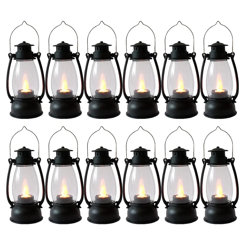 

Vintag Candle Lanterns Mini Lantern For Indoors 12Pcs With Flicker Candles For Home Decor Black