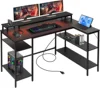 L Shaped Gaming Desk with LED Lights & Power Outlets, Reversible Computer Desk with Stand & Shelves 1