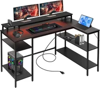 L Shaped Gaming Desk with LED Lights & Power Outlets, Reversible Computer Desk with Stand & Shelves 1