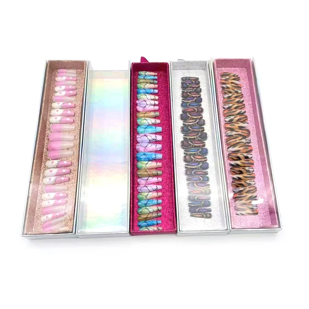 

5 Pcs Empty Press On Nail Packaging Box Bulk Wholesale Luxury Finished Fake Nails Packing Box Nail Art Display Storage Boxes