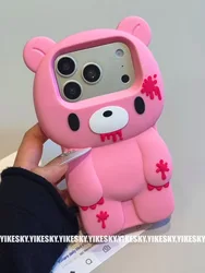 Adorable Bear Silicone Phone Case - Cute Cartoon Design with Multiple Size Options (Pink 17)