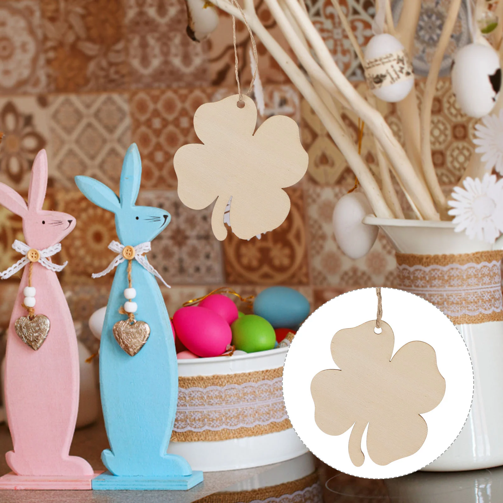 

DIY Pendants Wooden Shamrock Wooden Leaves Day Crafts Four Leaf Charm Wooden Centerpiece Unfinished Wooden Shamrock