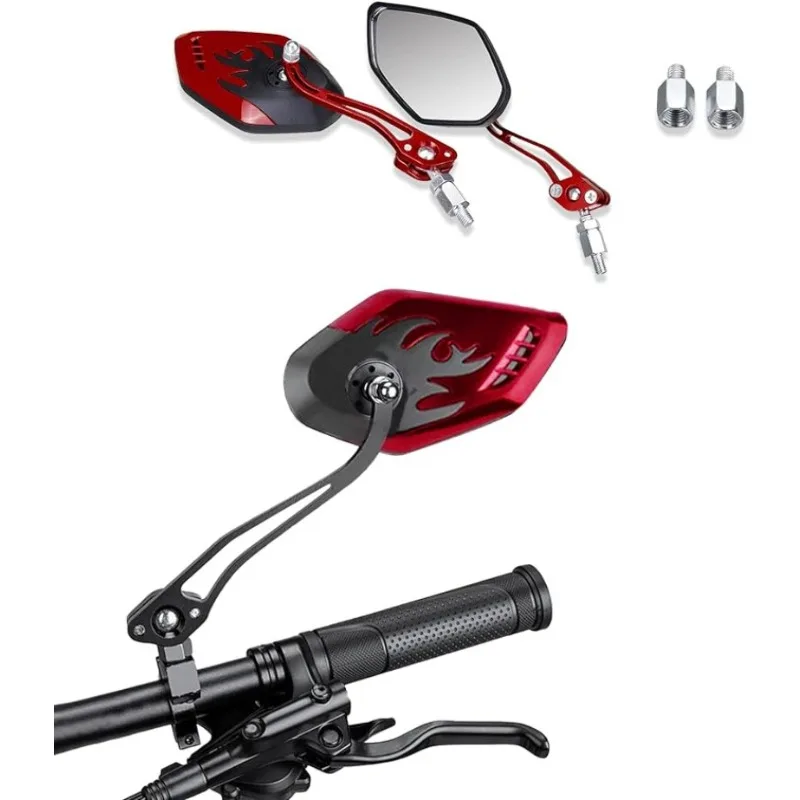 1Pair Universal Motocycle Rear View Adjustable Side Mirrors for Handlebars Aluminum Flame Pattern with 8mm/10mm Screws