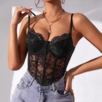 French Sexy Lace Underwire Rhomboid Fishbone Crop Top Backless Hottie Perspective Corset Red V-neck Elegant and Temperament Vest - Image 3