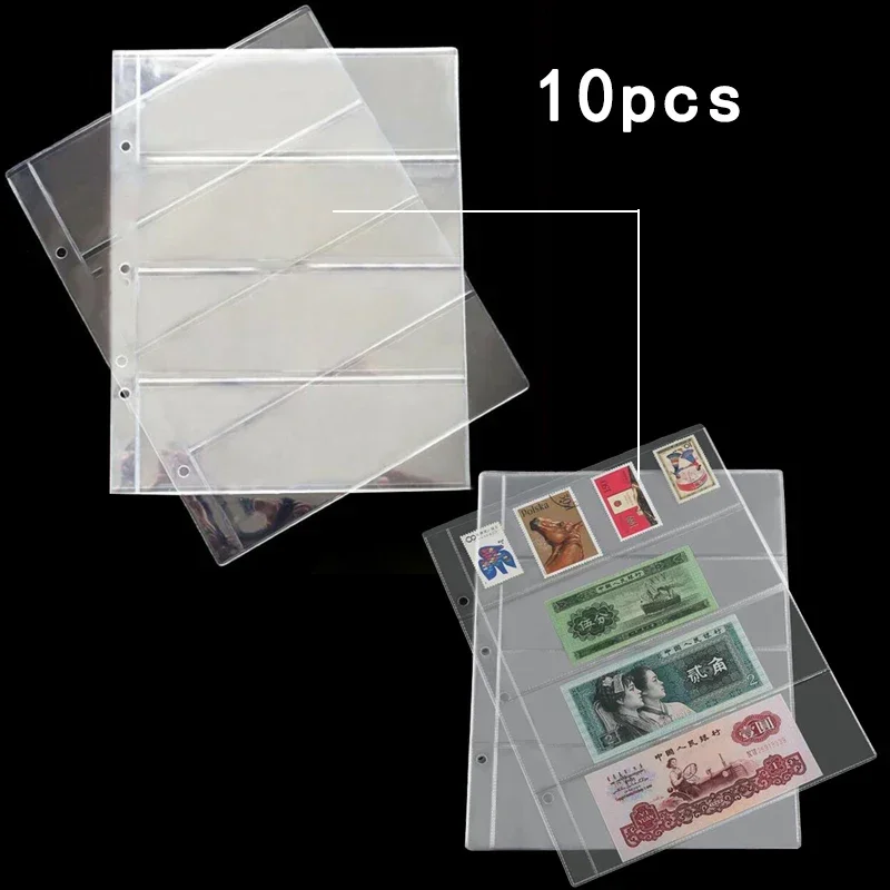10pcs Paper Money Page Protector Banknotes Collector Currency Album Sleeves PVC Transparent Bill Note Collection