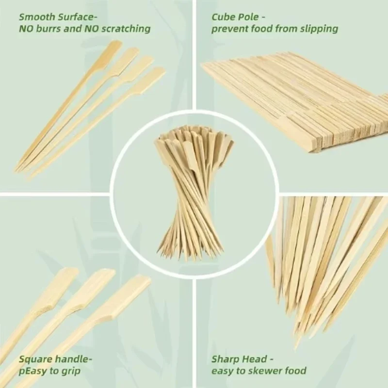 100pcs Wooden BBQ Skewers Hamburger Garnish Bamboo Sticks Sandwich Fruit Cooking Tools Party Drinks Disposable Accessories