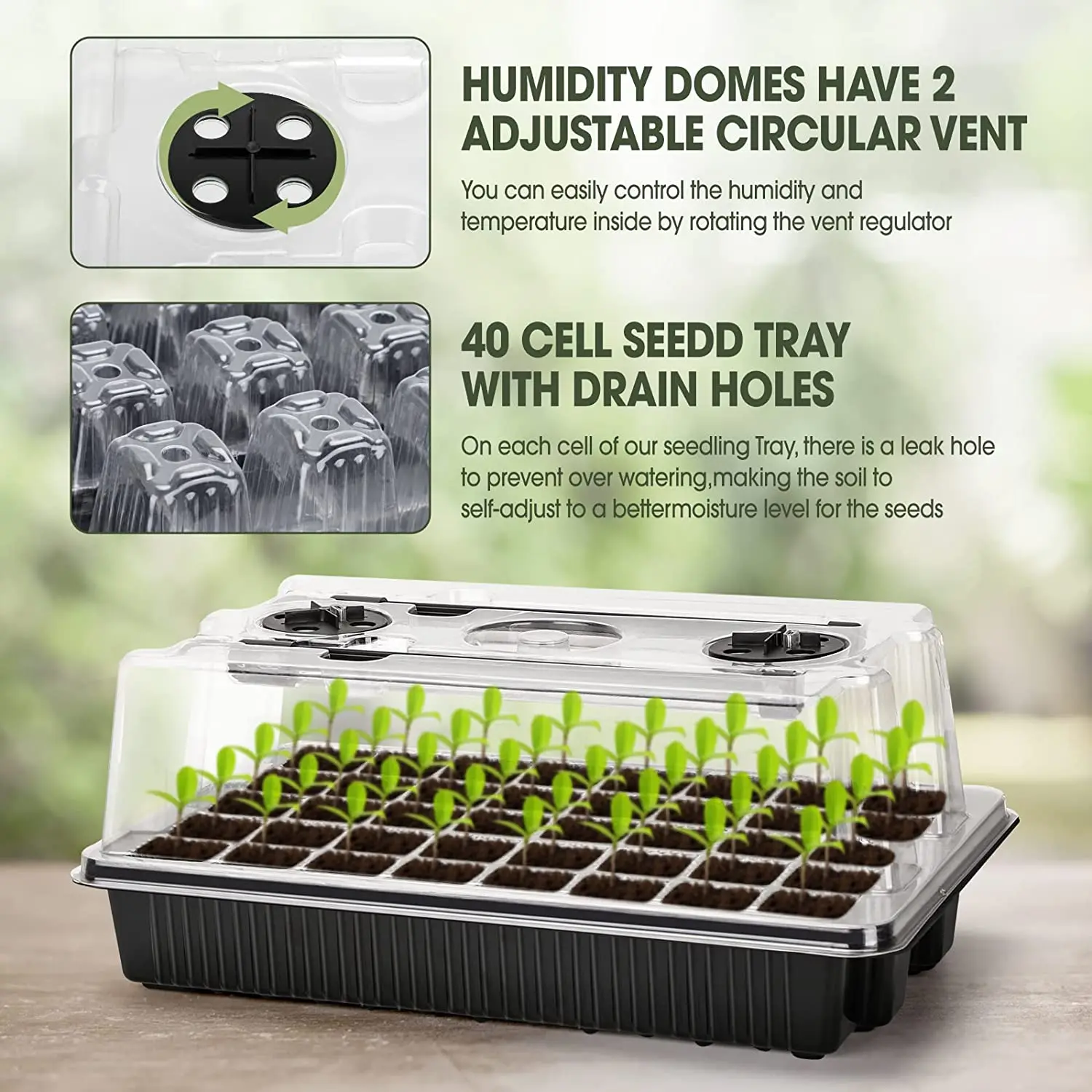 1 Set, Seed Starter Trays With 2 Long Strip Grow Lights, 40 Cells Seed Starter Kit With Humidity Dome, Seedling Starter Trays Fo