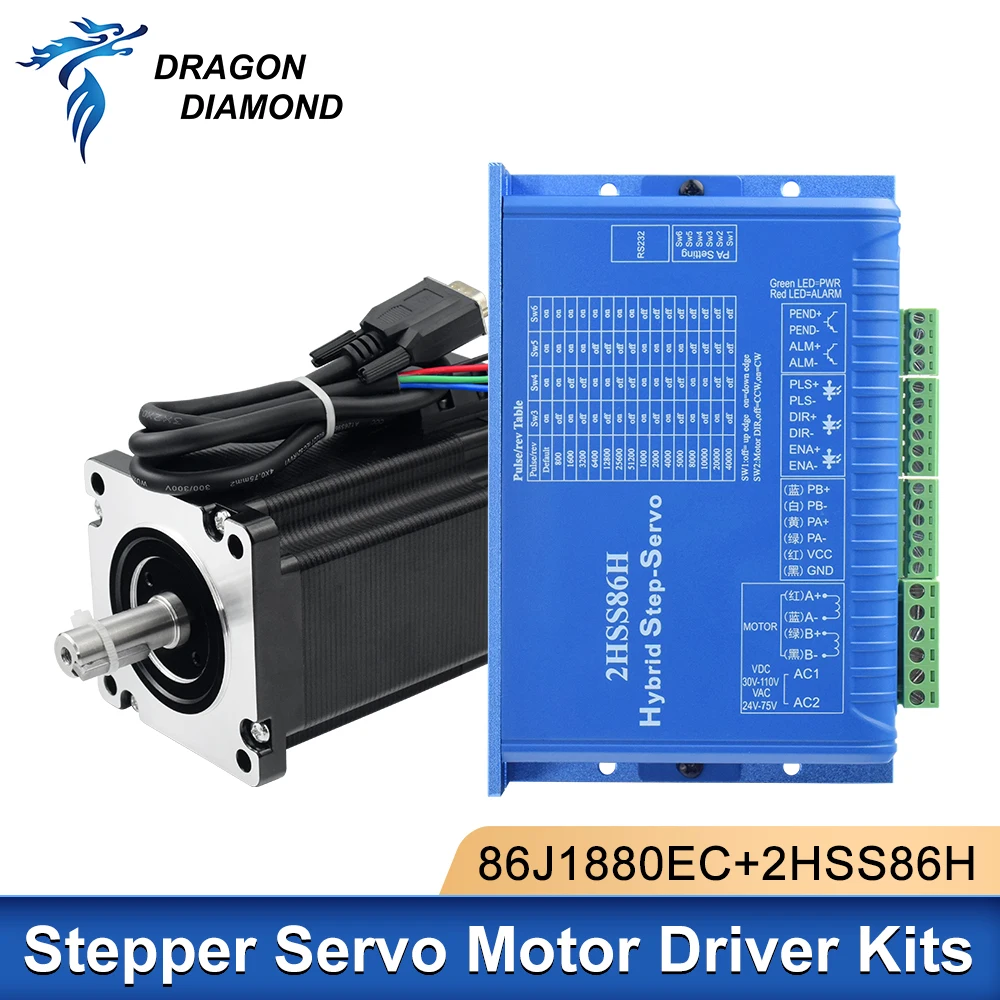 

4.5N.m Nema 34 Closed Loop 2-Phase Hybrid Servo Motor 86J1880EC Servo Stepper motor 82mm 6A CNC Controller kit + 2HSS86H driver