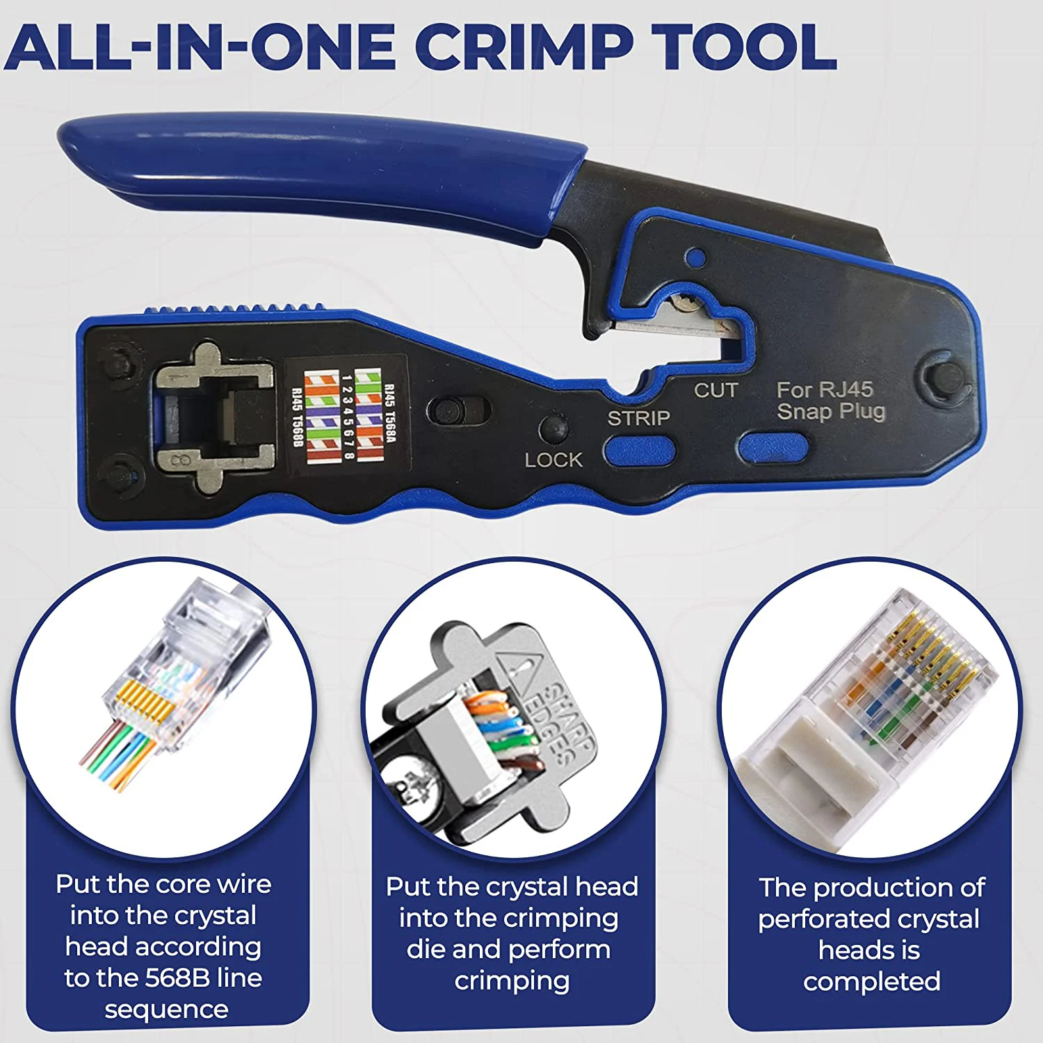 Zoerax Pass Through Crimper Cutter Conector Modular Ethernet Crimp Tool Rj45 Cat6a Cat6 Cat5 Cat5e 8p8c - Imagem 6