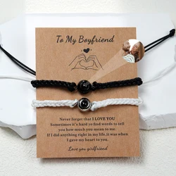 2pcs/Set Projection Photo Bracelet To My Love Personalized Stainless Steel Family Photo Couples Bracelet Valentine's Day Gift