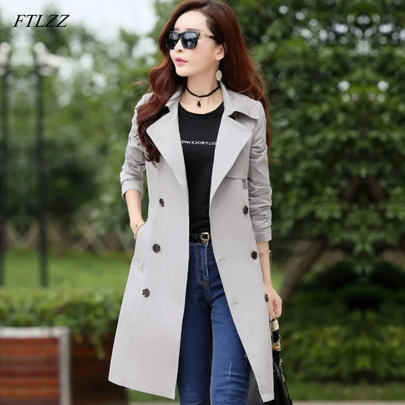 Ftlzz Plus Size 3xl Trench Long Coat Spring Autumn Women's Double