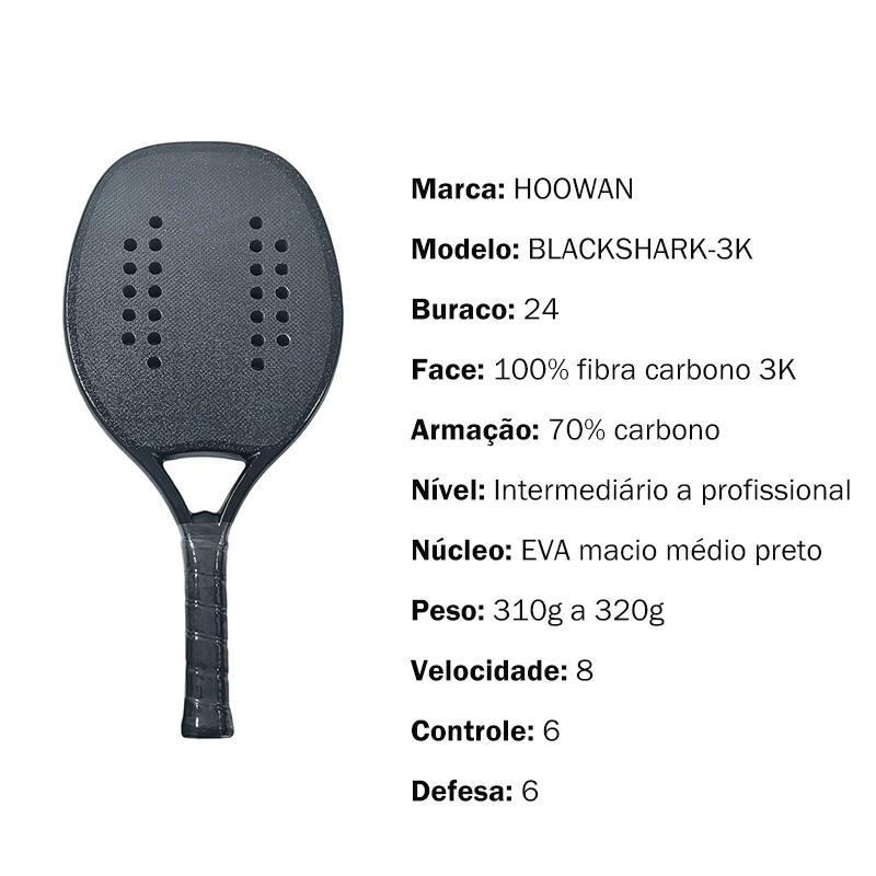 Tennis racket HOOWAN Blackshark beach tennis racket carbon professional racket beach tennis 22mm rough surface with cover