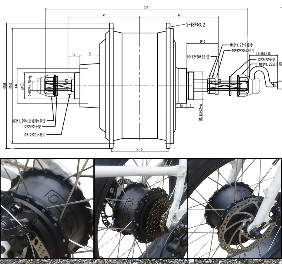 4.0 Fat Tire Wheel Hub Motor 48V 1000W Ebike Engine with 80mm Wide Rim Rear Drive Brushlees Gear Motor for 20" 26" Fat Snow Bike, ebike motor kit