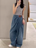 Plus Size American Wide Leg Denim Jeans Women Fashionable Drapey Floor-Length Pants Spring Summer New Design Loose Fit Trousers - Image 6