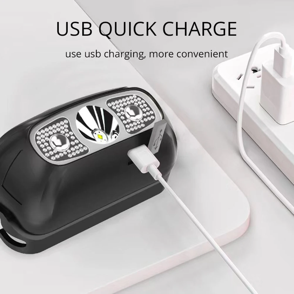 USB 충전 고휘도 헤드라이트, IPX4 방수, 야외 낚시, 캠핑, 하이킹용, 강한 빛 헤드램프 모션 센서
