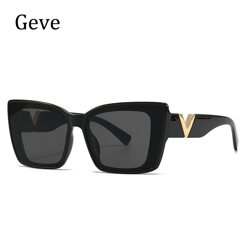Fashion Elegant Cat Eye Sunglasses 2023 Vintage Luxury Brand Designer Black Oversized Ladies Sunglasses Square Eyewear UV400