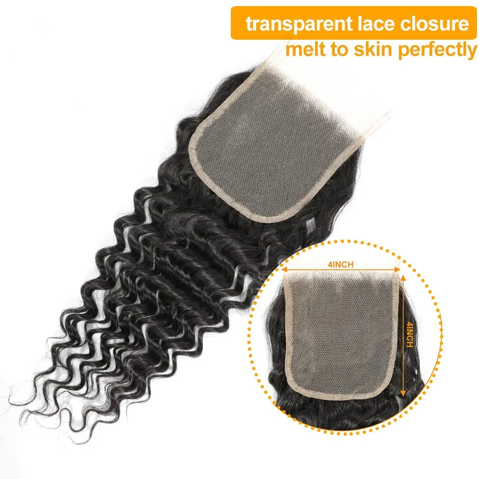 Human Hair 4x4 Deep Wave Closure Pre Plucked with Baby Hair Free Part 4x4 Lace Closure Unprocessed Brazilian Virgin Human
