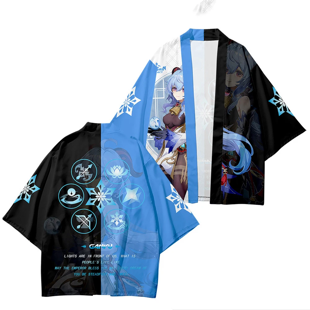 

Cosplay Genshin Impact Ganyu Japanese Kimono Cardigan Girls boys Beach Sunscreen Loose Kimono Yukata Haori Short Sleeve Robe