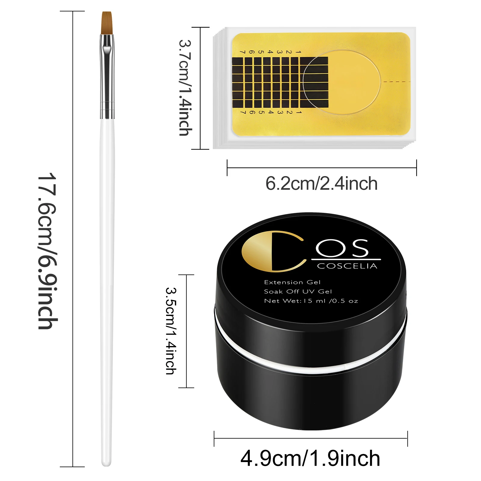 Coscelia Nail Art set with 15ML Clear UV Gel Nail Forms and White UV Gel Brush for Quick Building Nail Extension Manicure Tools 6