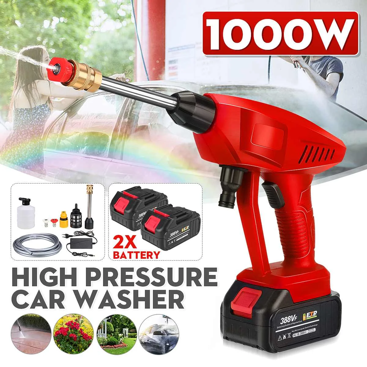 50BAR Draadloze Hoge Druk Auto Wasmachine 1000W 388VF Waterpistool