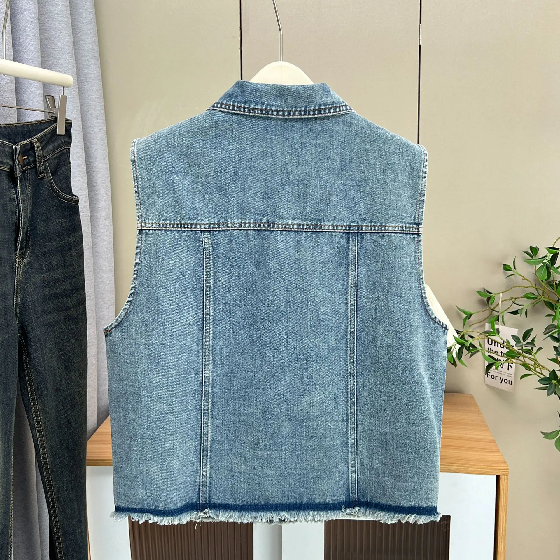XXXXL Fashion Plus Size Women's Denim Vest Autumn Casual color-blocking Retro Sleeveless Coats 8316