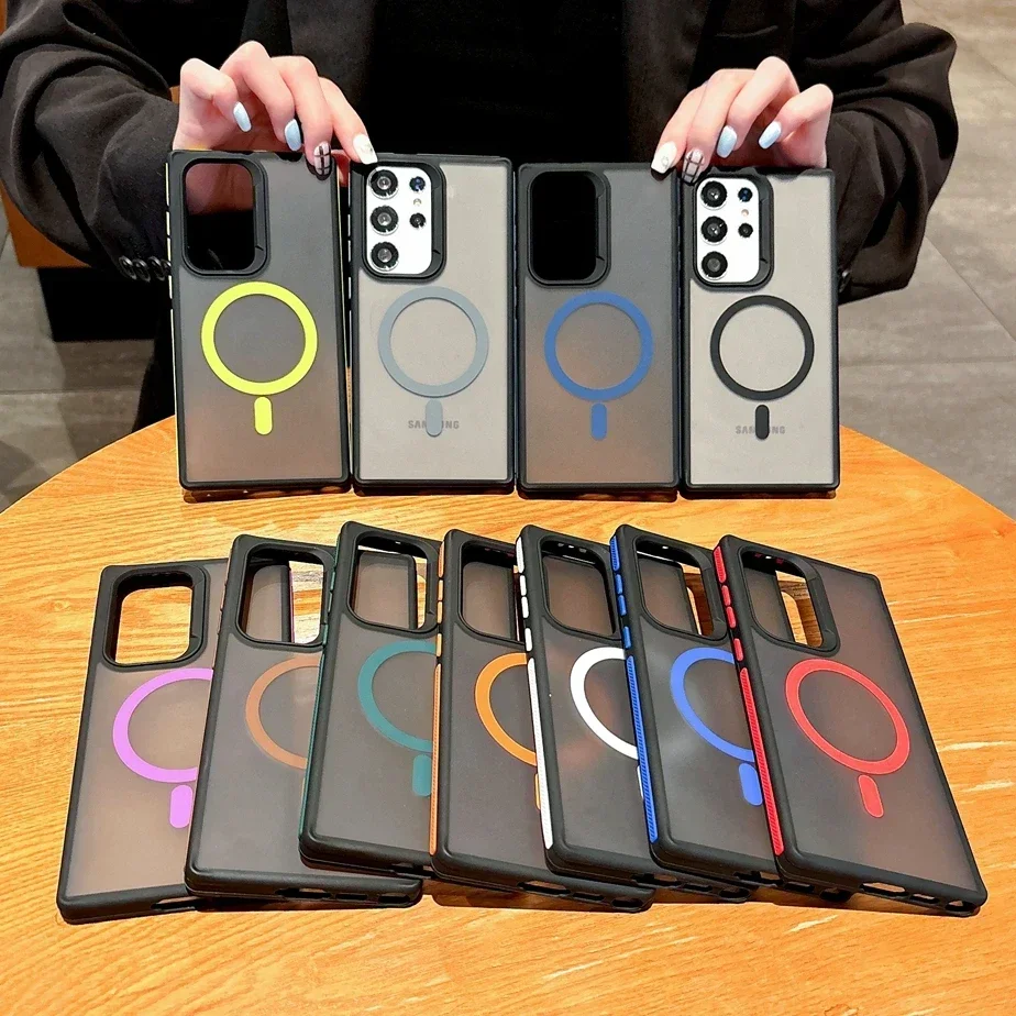 Frosted Dual-Color Magnetic Wireless Charging Case - Anti-Slip Matte Finish