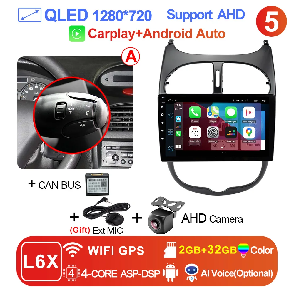 thumbnail image 1 of LEHX L6 Pro 8 núcleos 4G + 5G 2 Din Android Auto Radio multimedia para automóvil para Peugeot 206 206CC 206SW 2001-2008 2 Din Estéreo Carplay GPS, 1 of 5